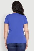 Womens Plus V Neck Short Sleeve Top,