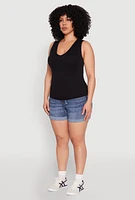 Womens Plus Seamless V Neck Rib Knit Top,