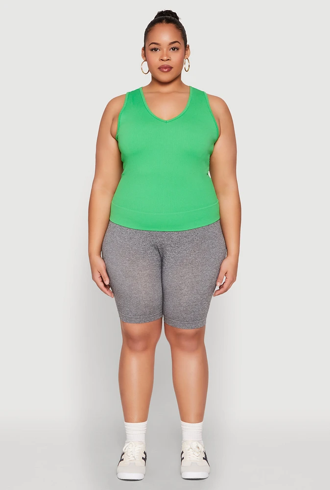 Womens Plus Seamless V Neck Rib Knit Top, 2X-3X