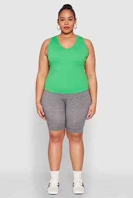 Womens Plus Seamless V Neck Rib Knit Top, 2X-3X