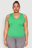 Womens Plus Seamless V Neck Rib Knit Top, 2X-3X