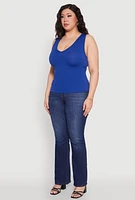Womens Plus Size Seamless V Neck Rib Knit Top, Blue, Size 1X-2X
