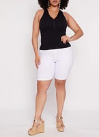 Womens Plus Size Seamless Ribbed Snap Button Tank Top, Black, Size 2X-3X