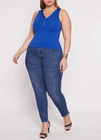 Womens Plus Seamless Ribbed Snap Button Tank Top,