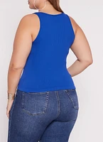 Womens Plus Seamless Ribbed Snap Button Tank Top,