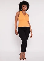 Womens Plus Size Seamless Ribbed Snap Button Tank Top, Orange, Size 2X-3X