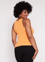 Womens Plus Size Seamless Ribbed Snap Button Tank Top, Orange, Size 2X-3X