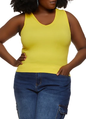 Womens Plus Size Basic Seamless Tank Top, Yellow, Size 1X-2X