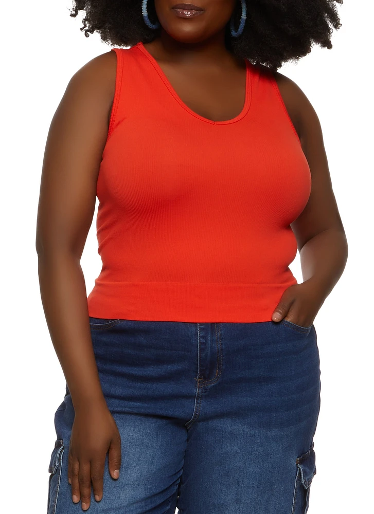 Womens Plus Size Basic Seamless Tank Top, Orange, Size 2X-3X