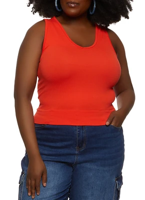 Womens Plus Size Basic Seamless Tank Top, Orange, Size 2X-3X