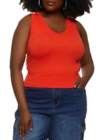 Womens Plus Size Basic Seamless Tank Top, Orange, Size 2X-3X