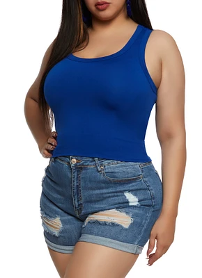 Womens Plus Size Seamless Scoop Neck Tank Top, Blue, Size 1X-2X
