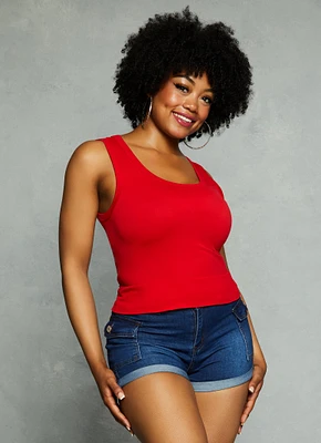 Womens Plus Size Seamless Scoop Neck Tank Top, Red, Size 1X-2X