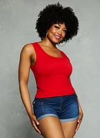 Womens Plus Size Seamless Scoop Neck Tank Top, Red, Size 1X-2X