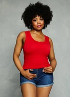 Womens Plus Size Seamless Scoop Neck Tank Top, Red, Size 1X-2X