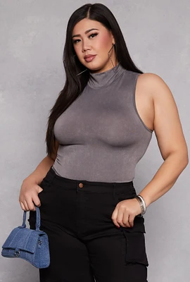 Womens Plus Size Mock Neck Tank Top, Grey, Size 1X-2X