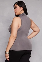 Womens Plus Size Mock Neck Tank Top, Grey, Size 1X-2X