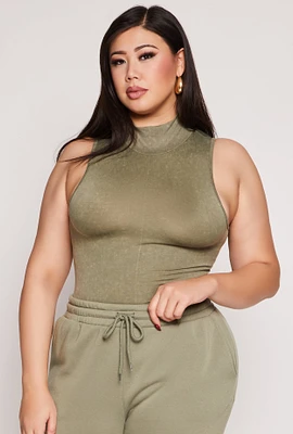 Womens Plus Size Mock Neck Tank Top, Green, Size 1X-2X