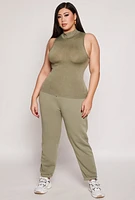 Womens Plus Size Mock Neck Tank Top, Green, Size 2X-3X