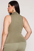 Womens Plus Size Mock Neck Tank Top, Green, Size 2X-3X