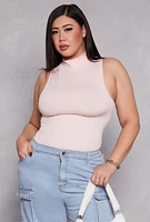 Womens Plus Size Mock Neck Tank Top, Pink, Size 1X-2X