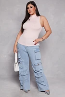 Womens Plus Size Mock Neck Tank Top, Pink, Size 1X-2X