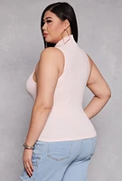 Womens Plus Size Mock Neck Tank Top, Pink, Size 1X-2X