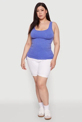 Womens Plus Size Trendy Mineral Wash Side Ruched Tank Top, Blue, Size 2X-3X