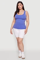 Womens Plus Size Trendy Mineral Wash Side Ruched Tank Top, Blue, Size 2X-3X