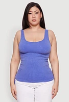 Womens Plus Size Trendy Mineral Wash Side Ruched Tank Top, Blue, Size 2X-3X