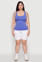 Womens Plus Size Trendy Mineral Wash Side Ruched Tank Top, Blue, Size 2X-3X