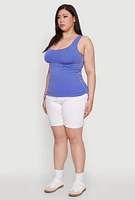 Womens Plus Size Trendy Mineral Wash Side Ruched Tank Top, Blue, Size 2X-3X