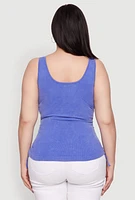 Womens Plus Size Trendy Mineral Wash Side Ruched Tank Top, Blue, Size 2X-3X