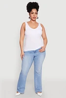 Womens Plus Size Seamless Shelf Bra Tank Top, White, Size 2X-3X