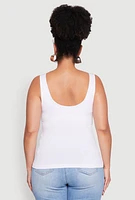 Womens Plus Size Seamless Shelf Bra Tank Top, White, Size 2X-3X