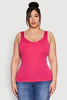 Womens Plus Size Seamless Shelf Bra Tank Top, Pink, Size 2X-3X