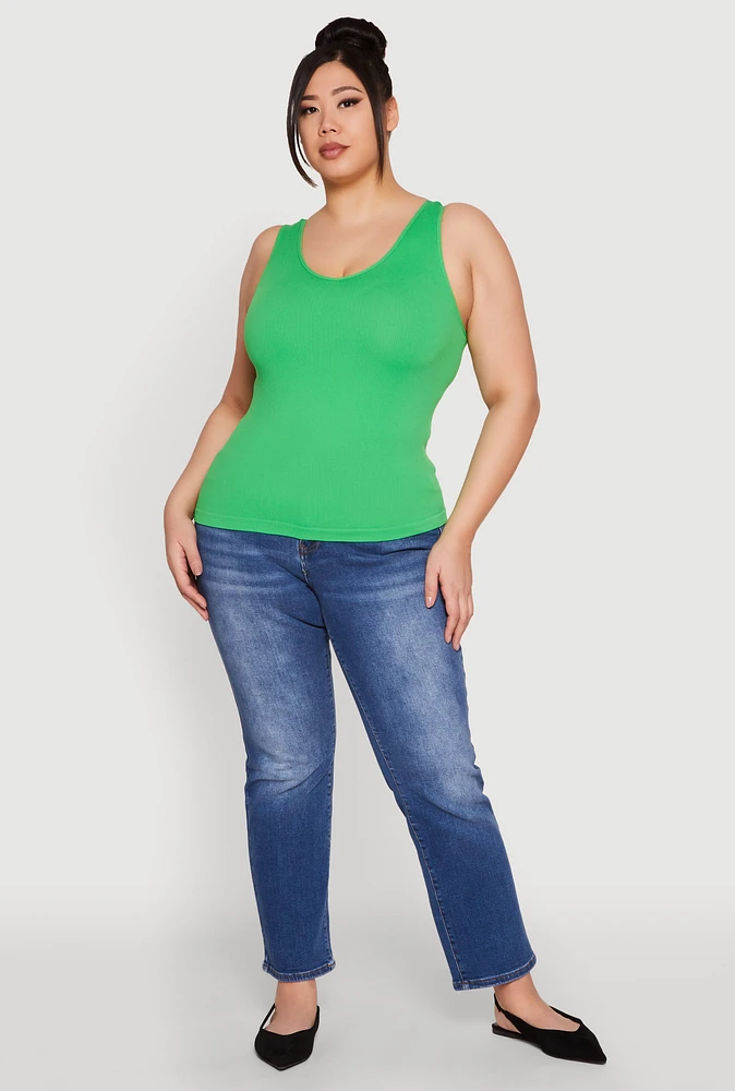 Womens Plus Seamless Rib Knit Tank Top, 2X-3X