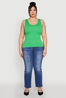 Womens Plus Seamless Rib Knit Tank Top, 2X-3X
