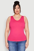 Womens Plus Size Seamless Rib Knit Tank Top, Pink, Size 1X-2X