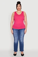 Womens Plus Size Seamless Rib Knit Tank Top, Pink, Size 1X-2X