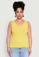 Womens Plus Size Seamless Rib Knit Tank Top, Yellow, Size 2X-3X