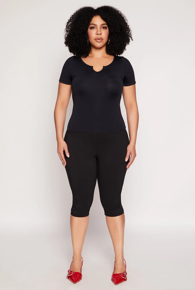 Womens Plus Seamless Notch Neck Tee,