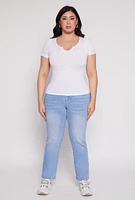 Womens Plus Size Seamless Notch Neck Tee, White, Size 1X-2X