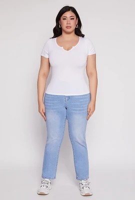 Womens Plus Seamless Notch Neck Tee,