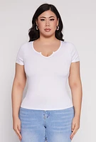 Womens Plus Size Seamless Notch Neck Tee, White, Size 1X-2X