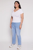 Womens Plus Size Seamless Notch Neck Tee, White, Size 1X-2X