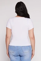 Womens Plus Size Seamless Notch Neck Tee, White, Size 1X-2X