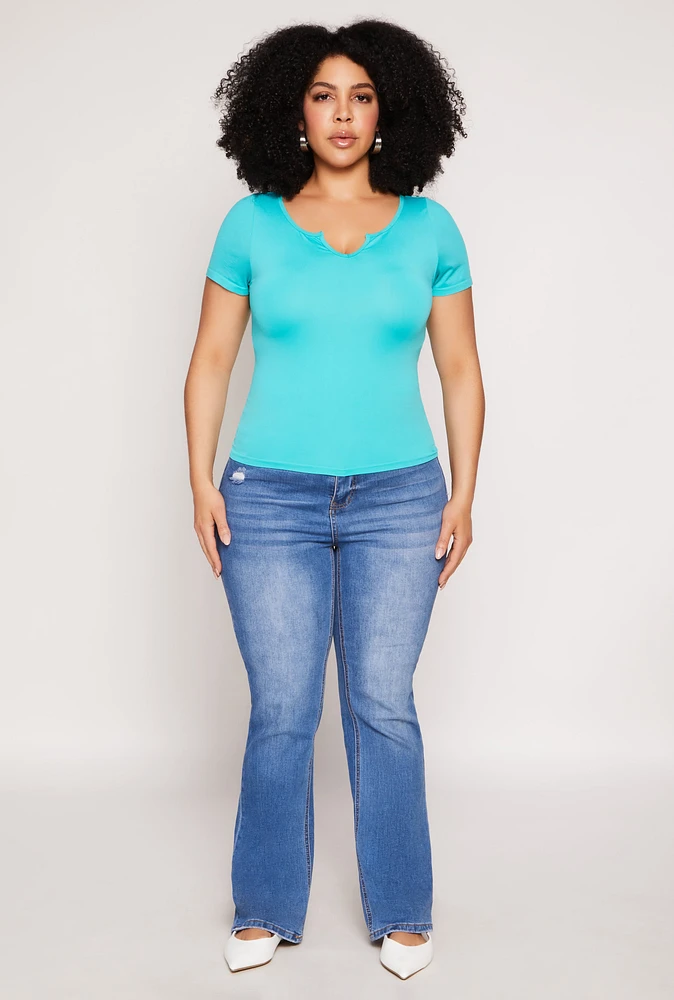 Womens Plus Seamless Notch Neck Tee,