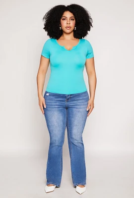 Womens Plus Seamless Notch Neck Tee, 1X-2X