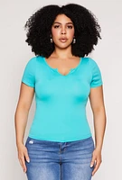 Womens Plus Seamless Notch Neck Tee,